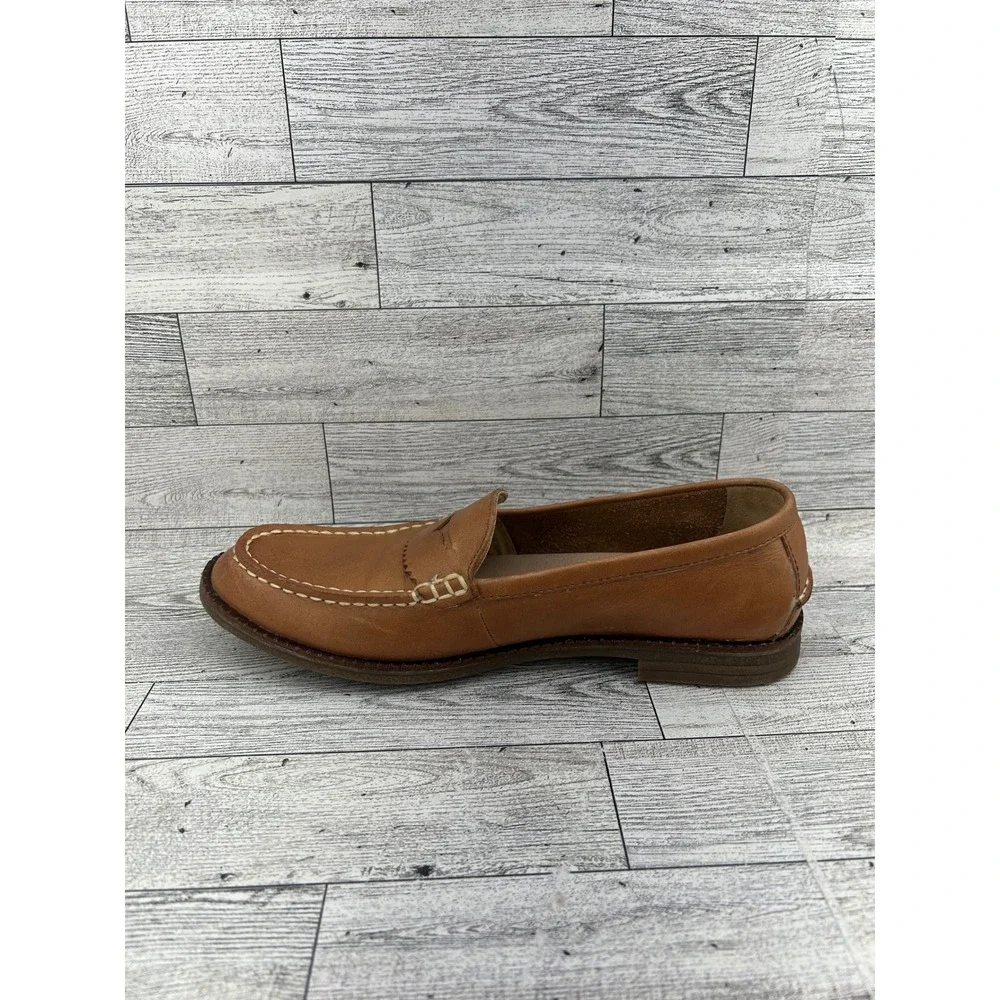Sperry Seaport‎ Penny Loafers Women Size 7 Tan Leather Slip On Shoes STS82848